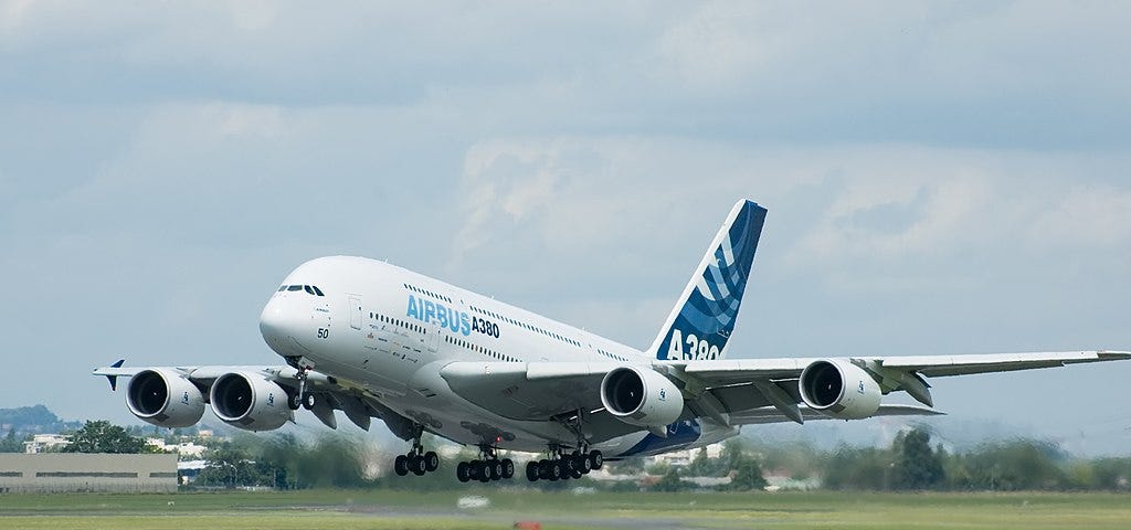 Closeup of AirBus airplane on the runway