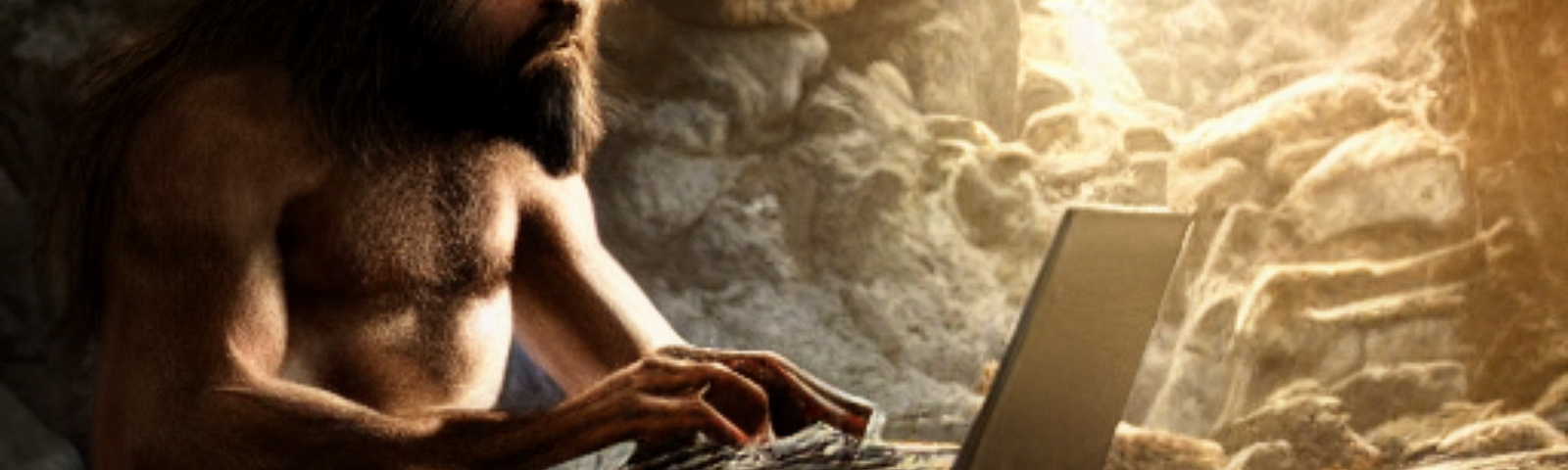 Caveman on laptop — What Is SEO? (Easy Explanation for Beginners)