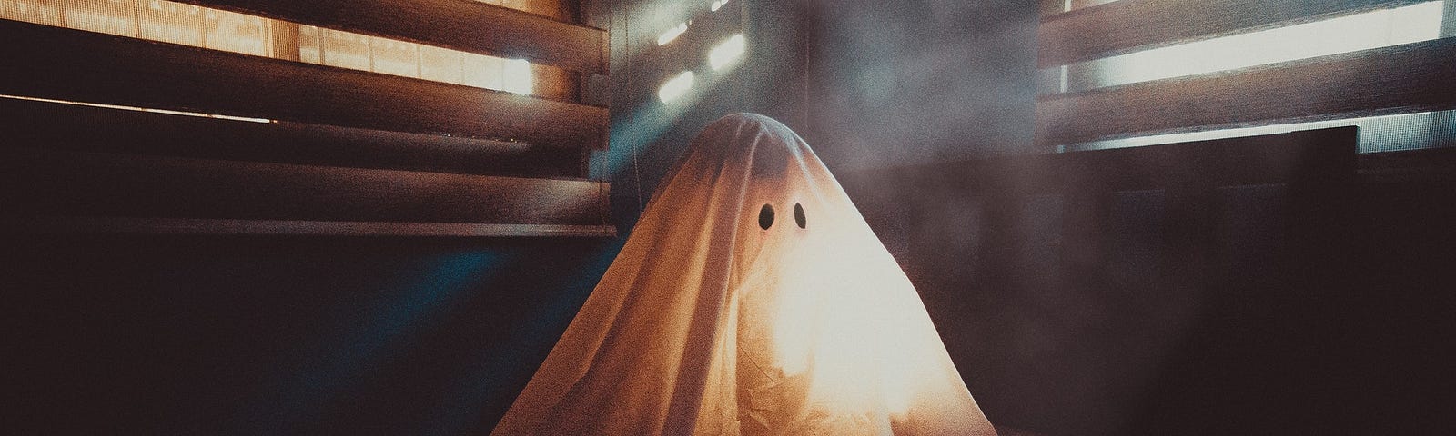 someone covered in a sheet too look like a ghost
