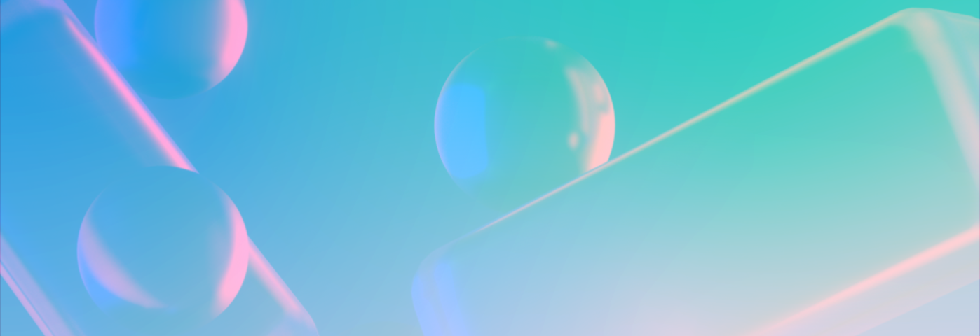 An abstract image of transparent, bubble-like rectangular and spherical shapes clashing into one another