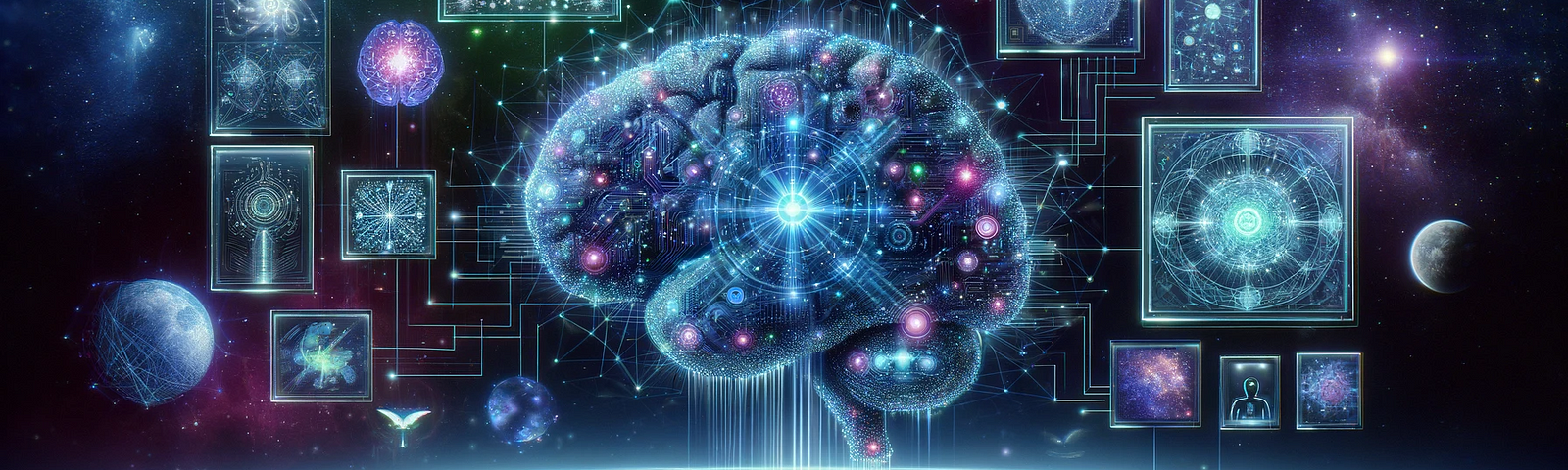 Digital illustration of a human brain interwoven with futuristic circuitry and glowing neural networks, symbolizing the integration of artificial intelligence with human cognition.