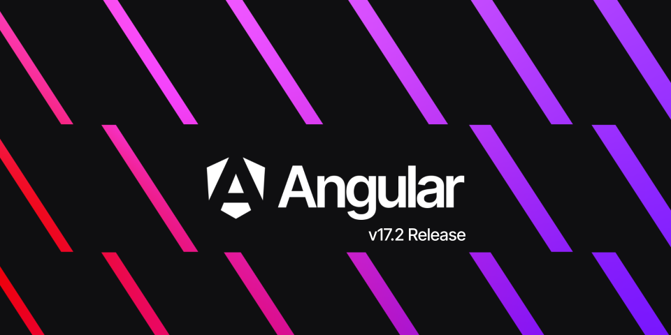 Banner showing the Angular brand over a black background with 45 degree lines with a gradient.