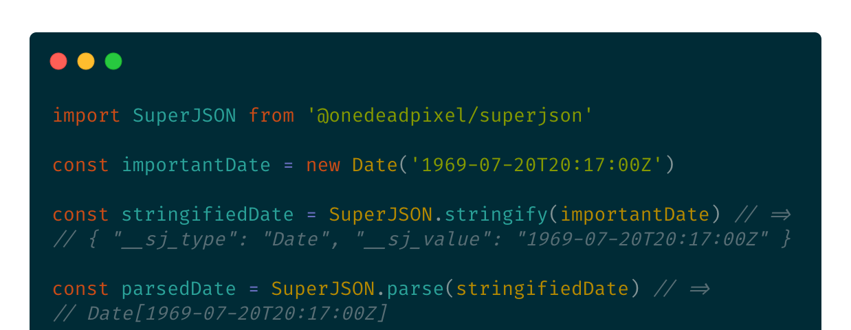 A code example of using SuperJSON to encode and decode a date.