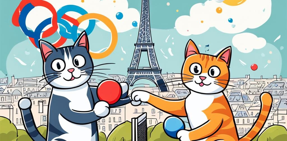 Cats playing table tennis in Paris.