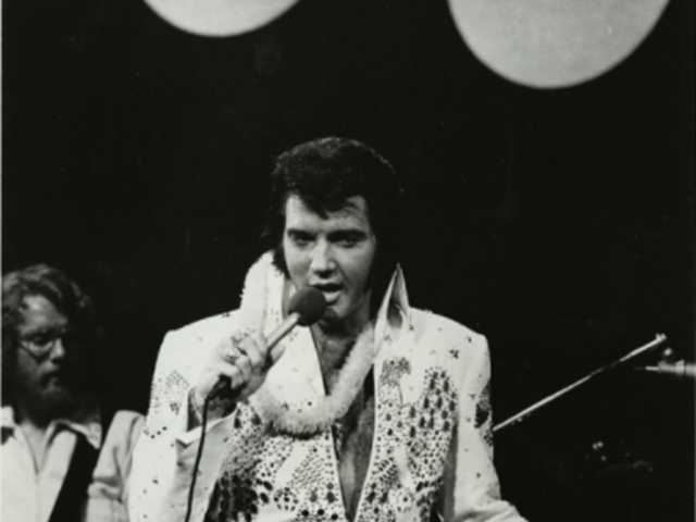 Elvis Presley in sequins performing in Las Vegas