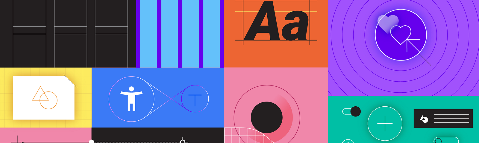 Imagem apresenta diferentes formas conectando icones e letras