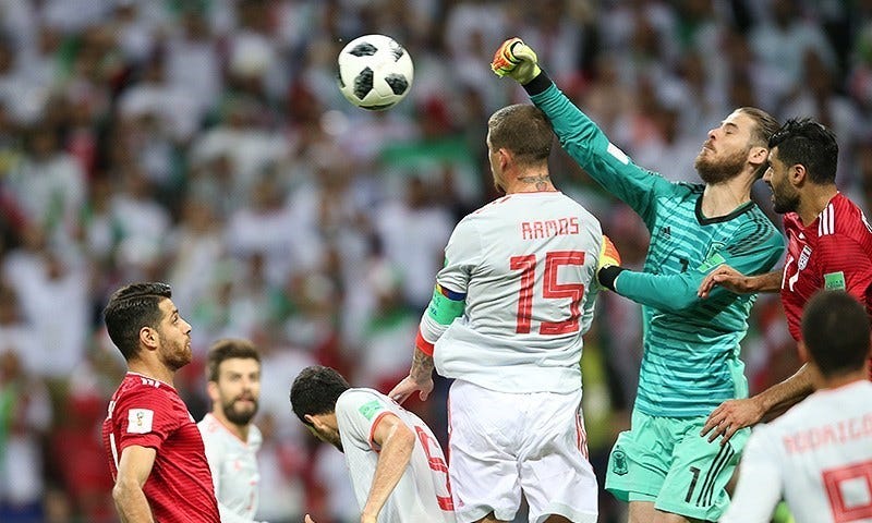 Iran playing Spain at the 2018 FIFA World Cup in Russia.