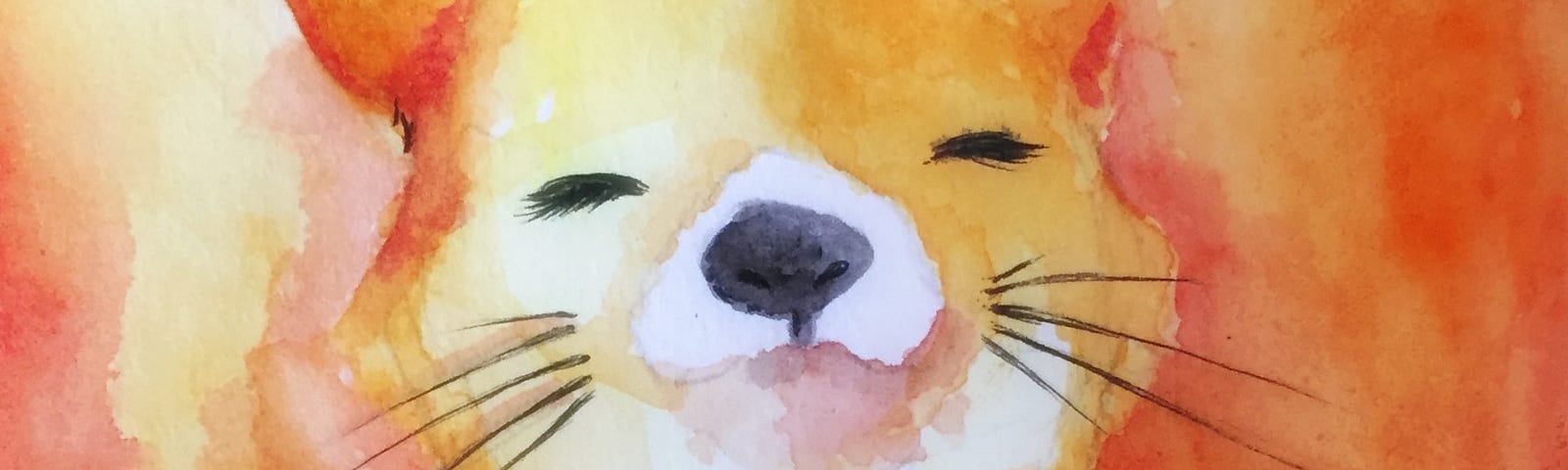 a watercolor painting of a fox, proudly smiling