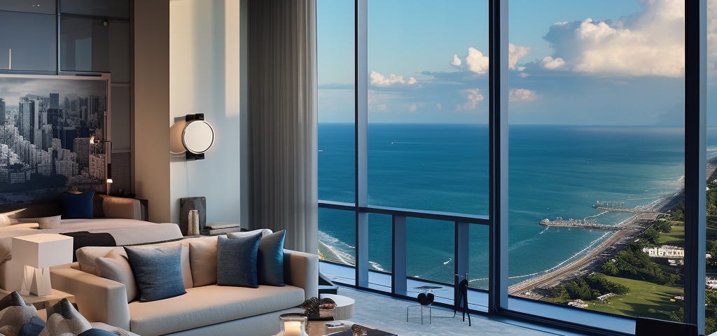 A luxury hotel room overlooking the waters