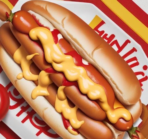 A hot dog with mustard and ketchup