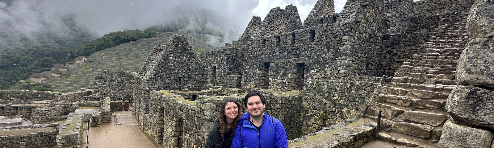 My partner and I among the ruins of the old residential houses in Machu Picchu. Not another person in sight.