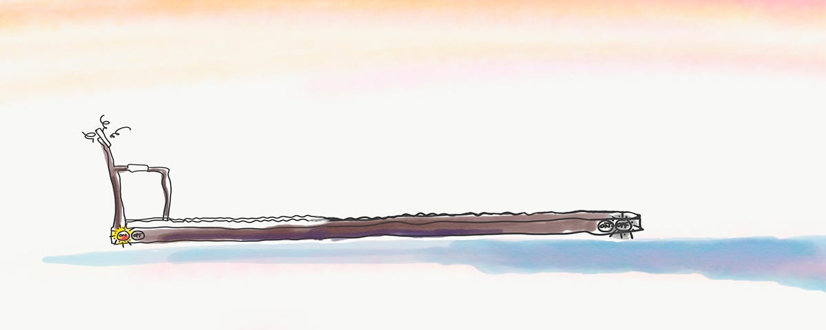 An elongated treadmill illustration in watercolor style.