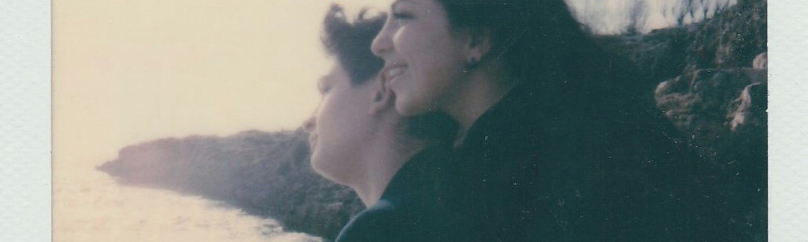 A couple in an old-looking photograph or Polaroid