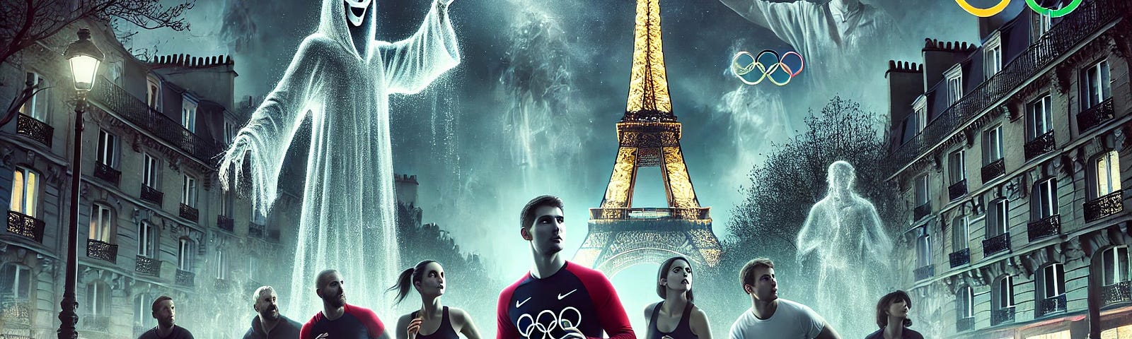 Olympic Athletes running from ghosts in Paris.