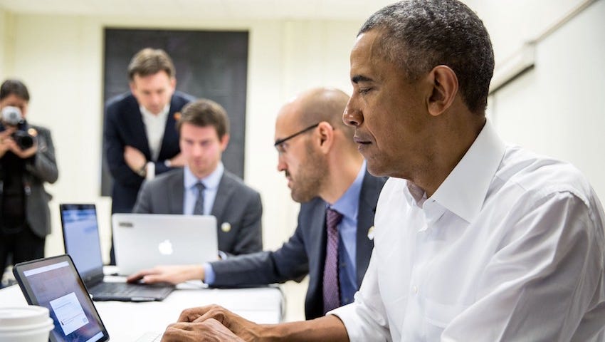Barack Obama at a White House computer