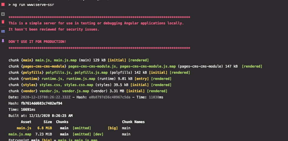 Screenshot of the Angular Universal SSR Development Server