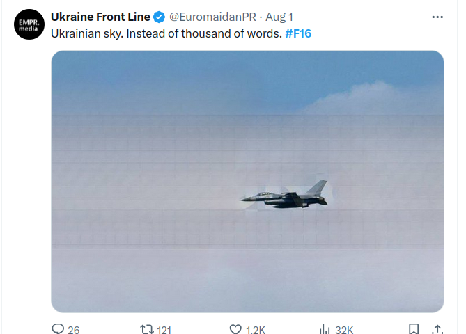 Can Russia be defeated in Ukraine? Image of F16 in sky over Ukraine.