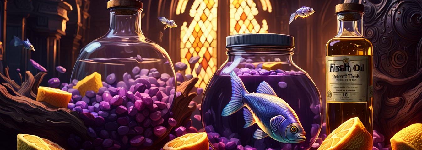 Artist impression of fish oil supplements in jars