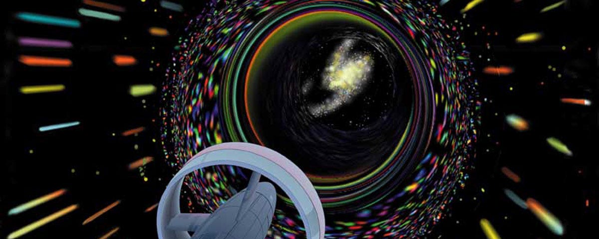 Time Is a Pancake by Jim Latham. A visualization of wormhole travel. From Wikipedia, public domain.