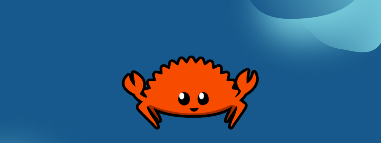 The Rust logo: a crab called crustacean on a blue background