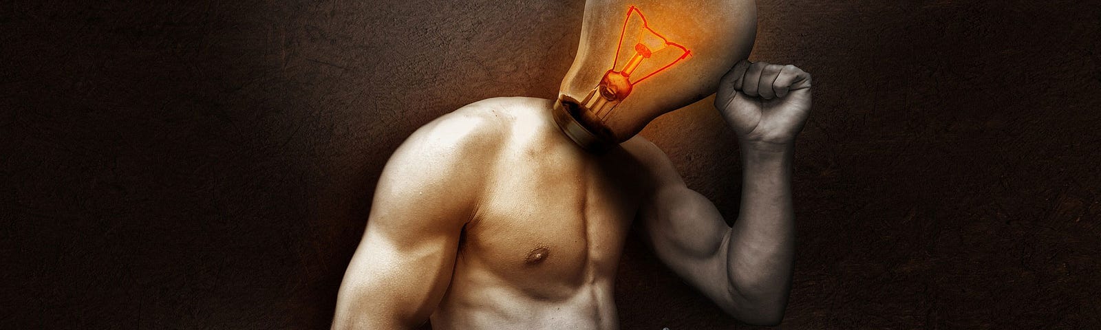 A man with a glowing light bulb for a head