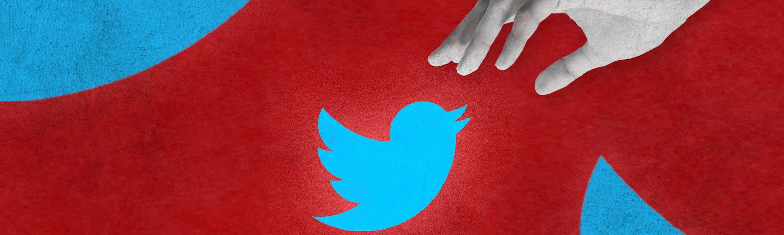 Two hands reaching for the Twitter logo.