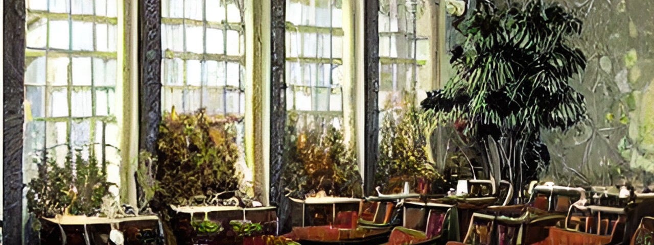 Oil painting style image of a drawing room