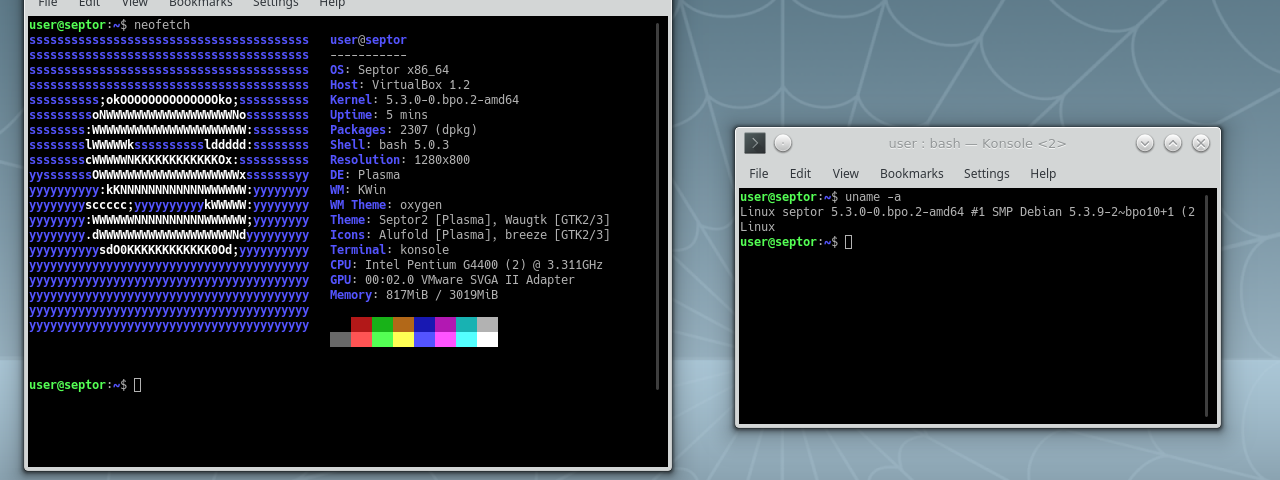 Septor Linux 2020 screenshot neofetch