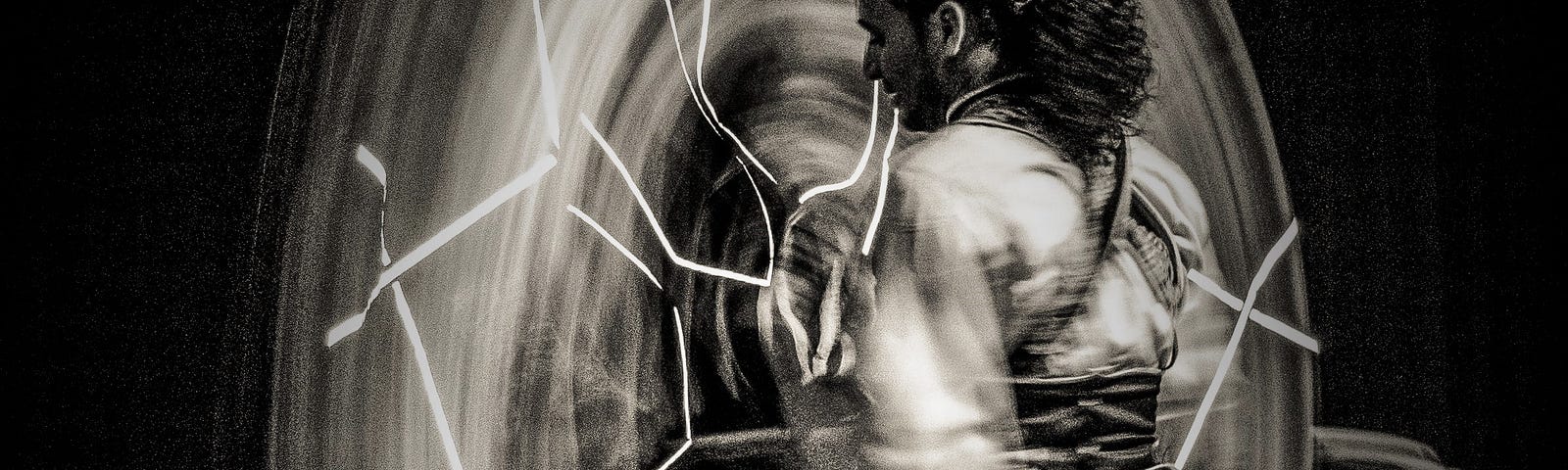 Black & white photo of a Sufi dance. The preparation of transformation is a cosmic dance.