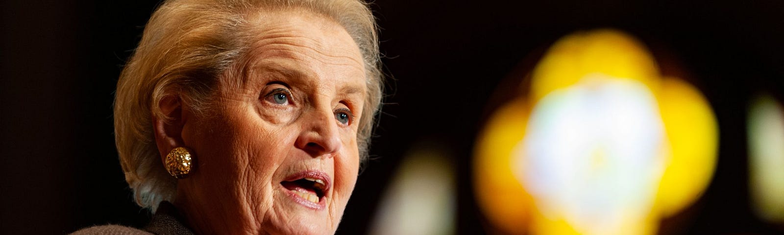 Madeleine Albright delivering a speech