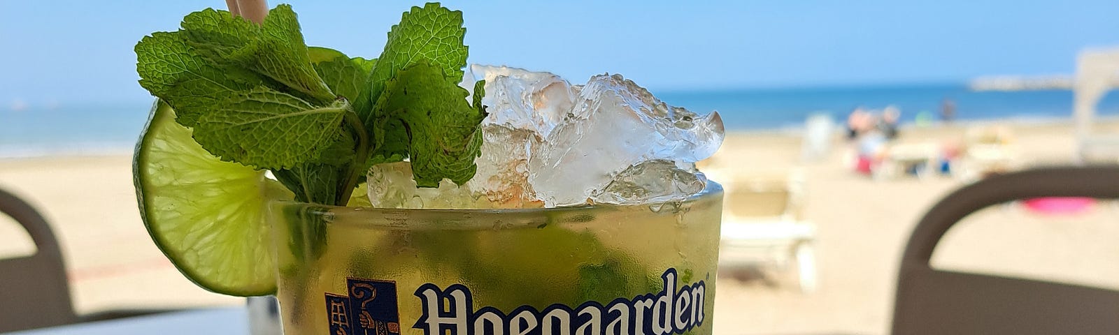 A mojito at a beach bar.