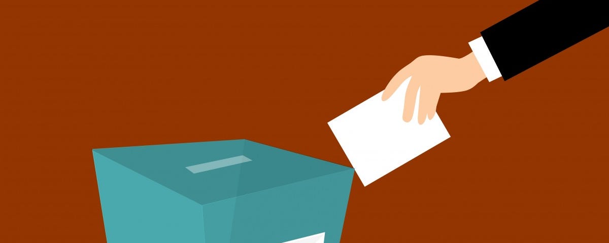 Illustration of a person putting a ballot into a ballot box