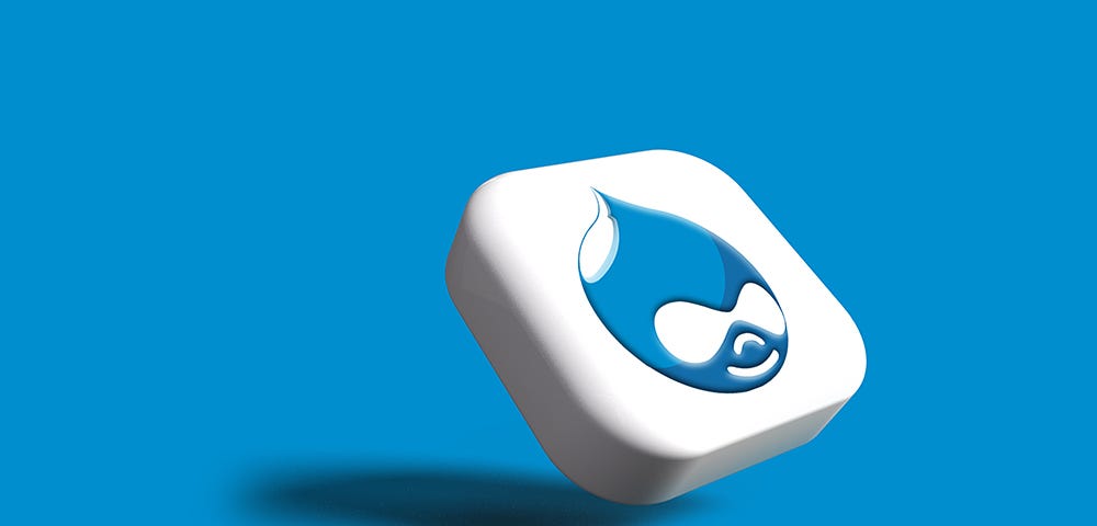 A 3-d rendering of the Drupal logo