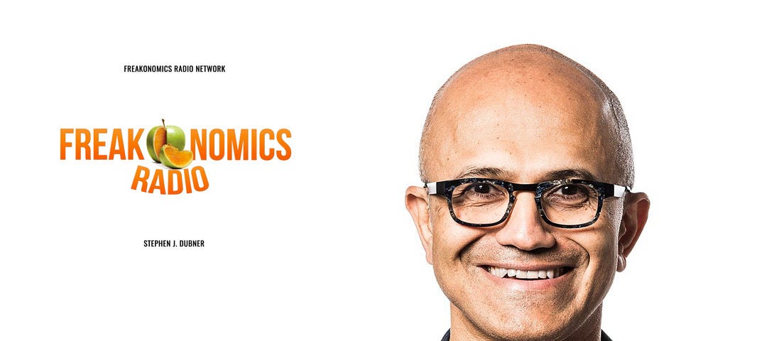 Photo of Satya Nadella with Freakonomics logo