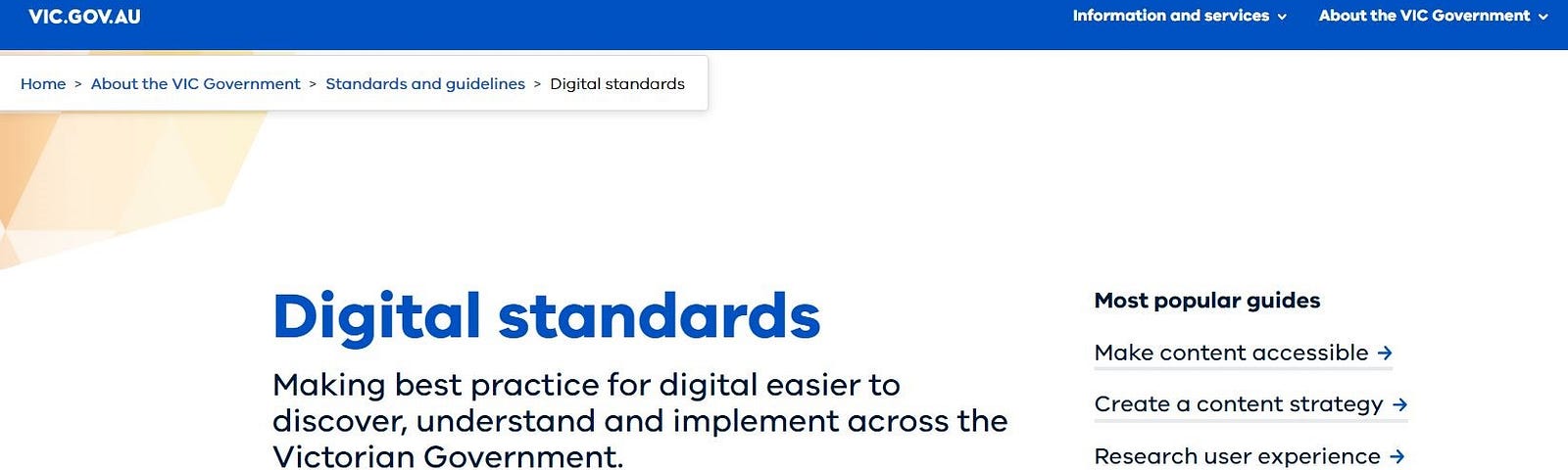 Screenshot of digital standards landing page: https://www.vic.gov.au/digital-standards