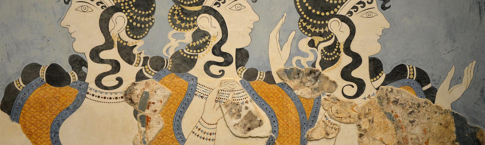 The ‘Ladies in Blue’ fresco is a recreated fresco from the Palace of Knossos on the island of Crete