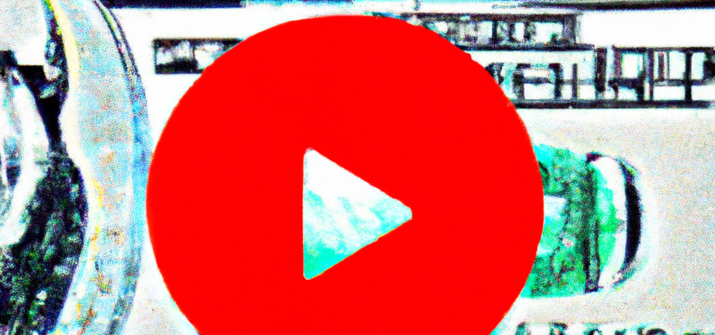 Digital illustration of the YouTube logo on top of an American hundred dollar bill