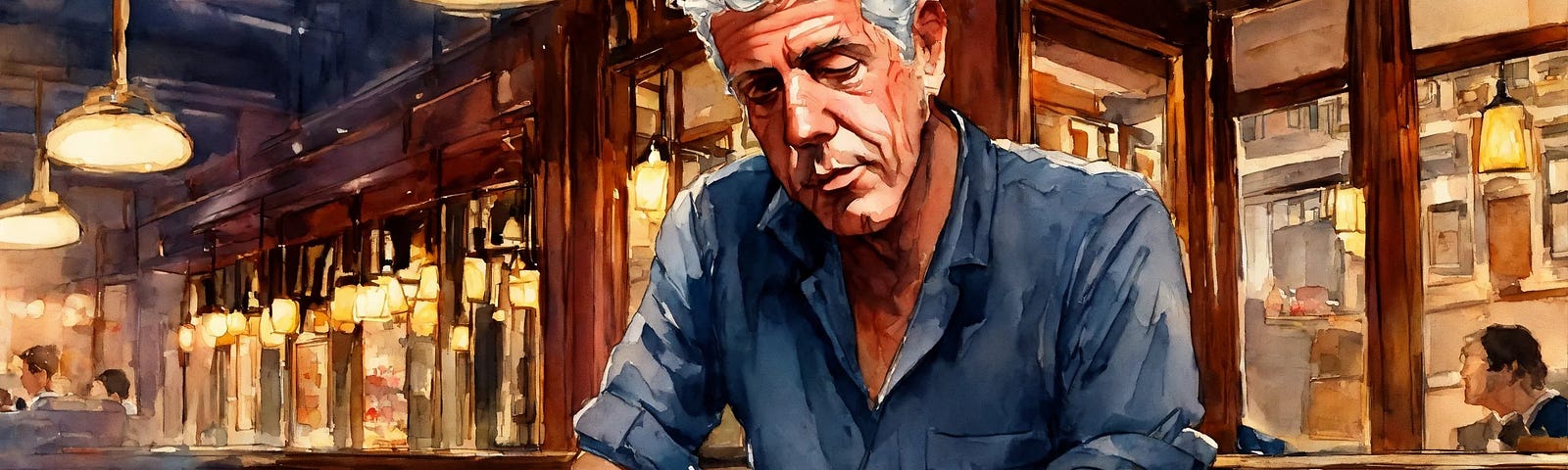 Anthony Bourdain, a late bloomer, writing in a French brasserie