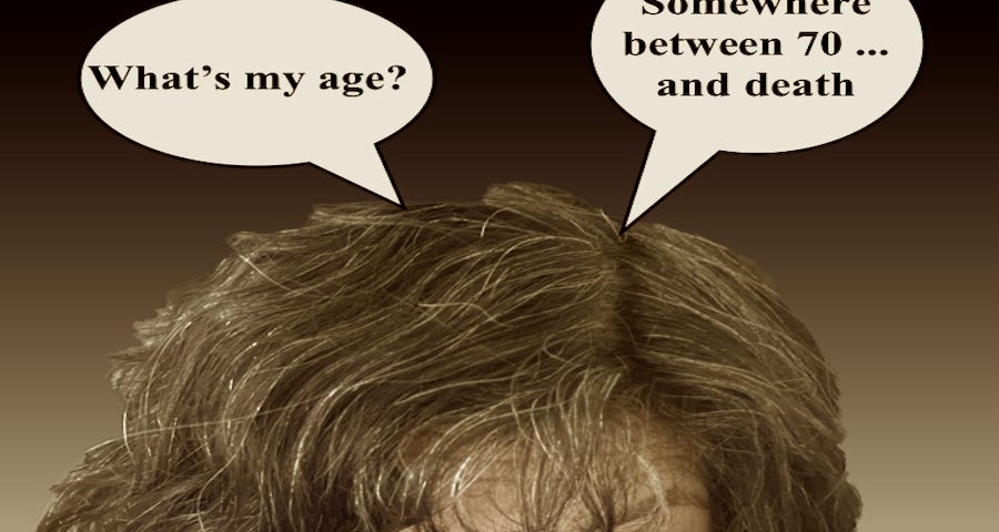 Aging Chicana looking up with speech bubbles