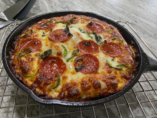 Crispy Pan Pizza with Jalapeño Basil and Pepper