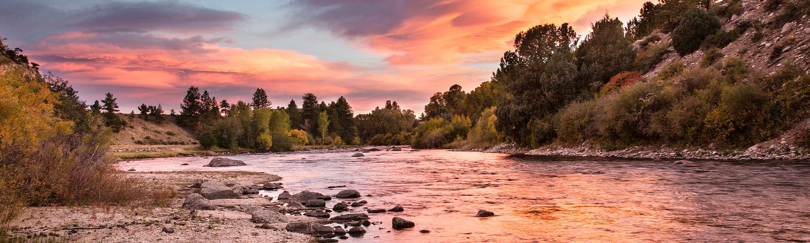 A riverbed at sunset