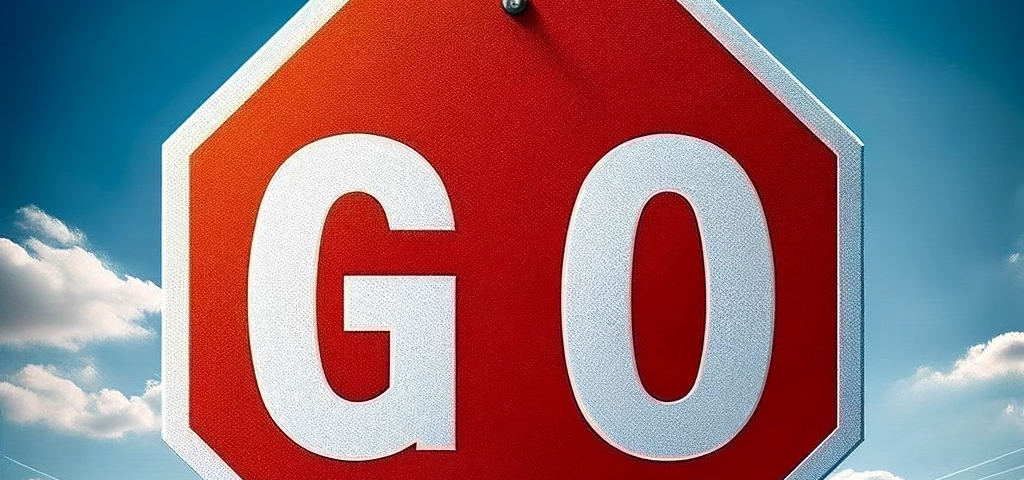 Red “stop” sign that says GO.