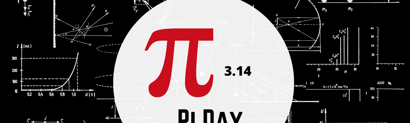 Geometric pattern in the background with the pi symbol and March 14, the date for Pi Day.
