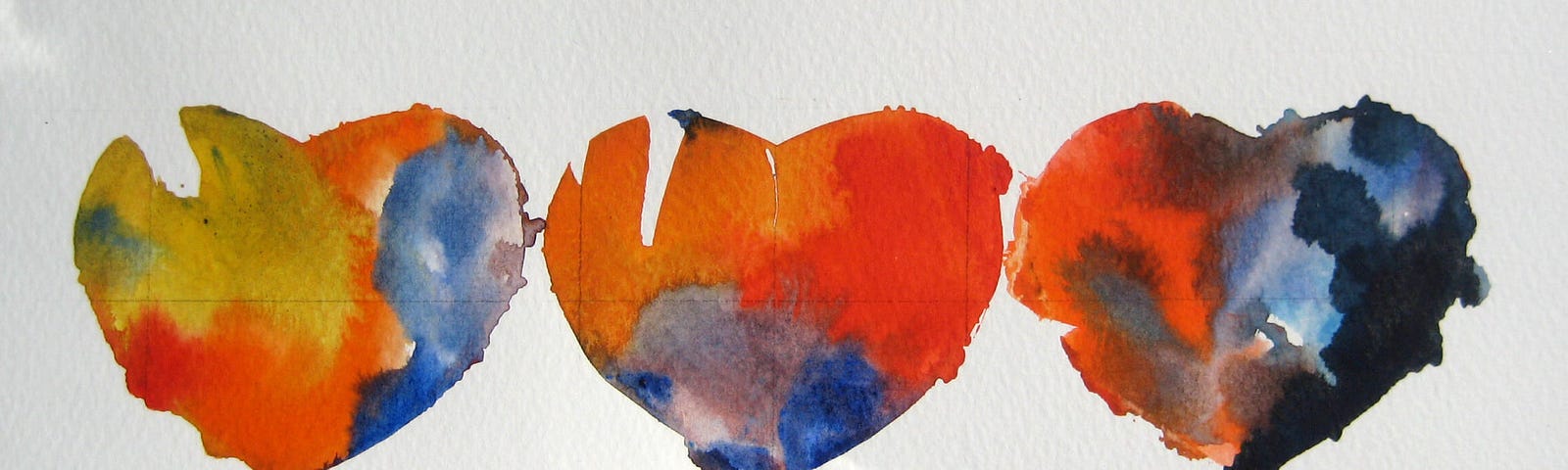 Three brightly colored hearts on gray paper- Moh’d Bilbeisi, © 2021