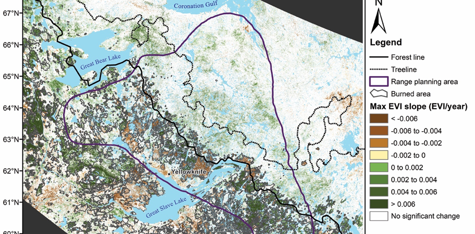 Map of annual plant productivity on the range of the Bathurst caribou herd.