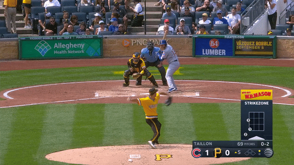 Pittsburgh Pirates right handed pitcher Jameson Taillon strikes out a Chicago Cubs hitter in a home game at PNC Park.
