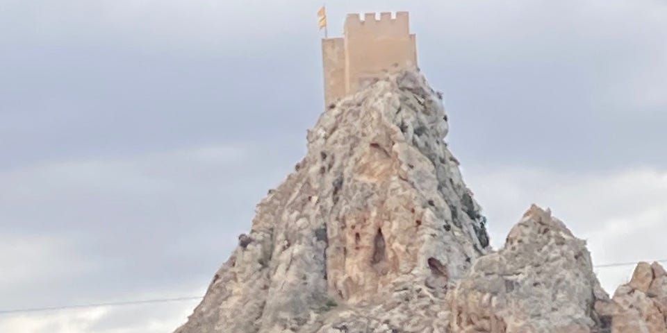 Castle Sax — a Spanish castle on the top of a high, steep mountain peak