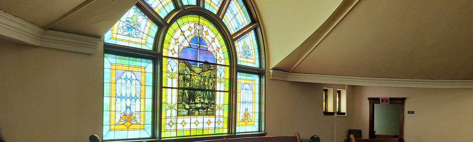 Stained glass church window at yakima vineyard church