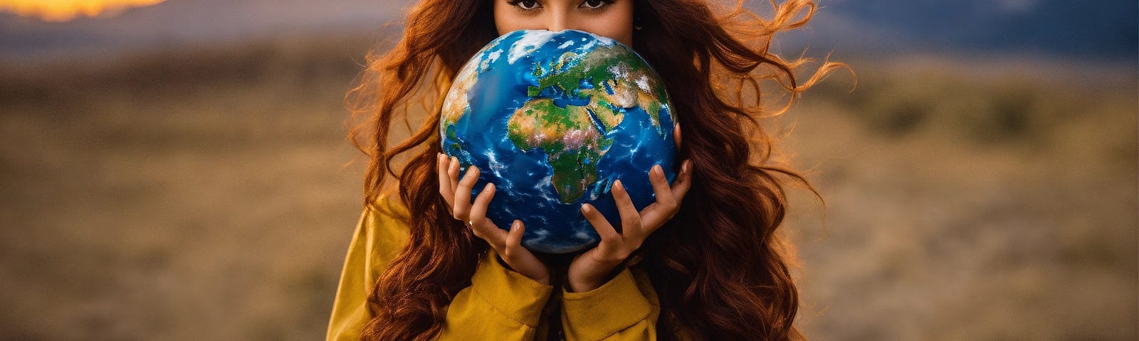 a woman holding the Earth in her hands