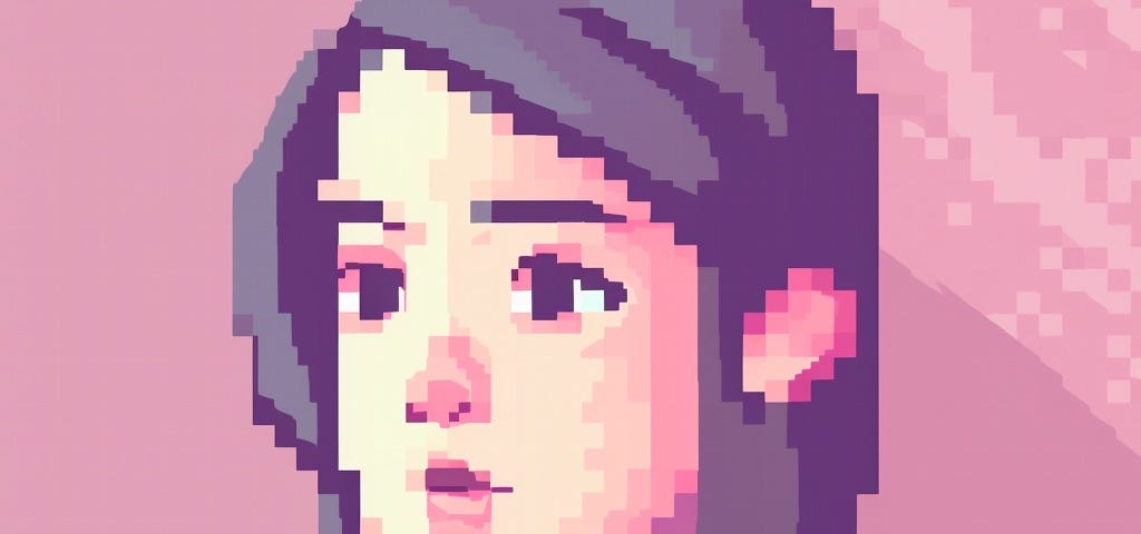 A pixel art of a woman looking worried